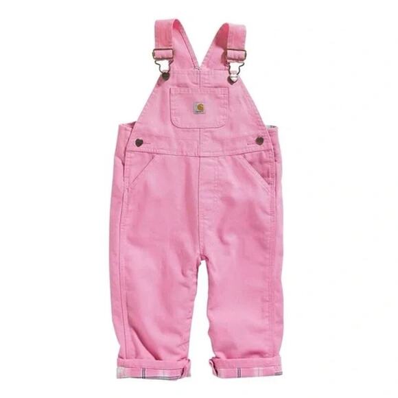 Carhartt Girl's Pink cotton Canvas Bib Overalls cut offs Size 4T - Picture 1 of 10